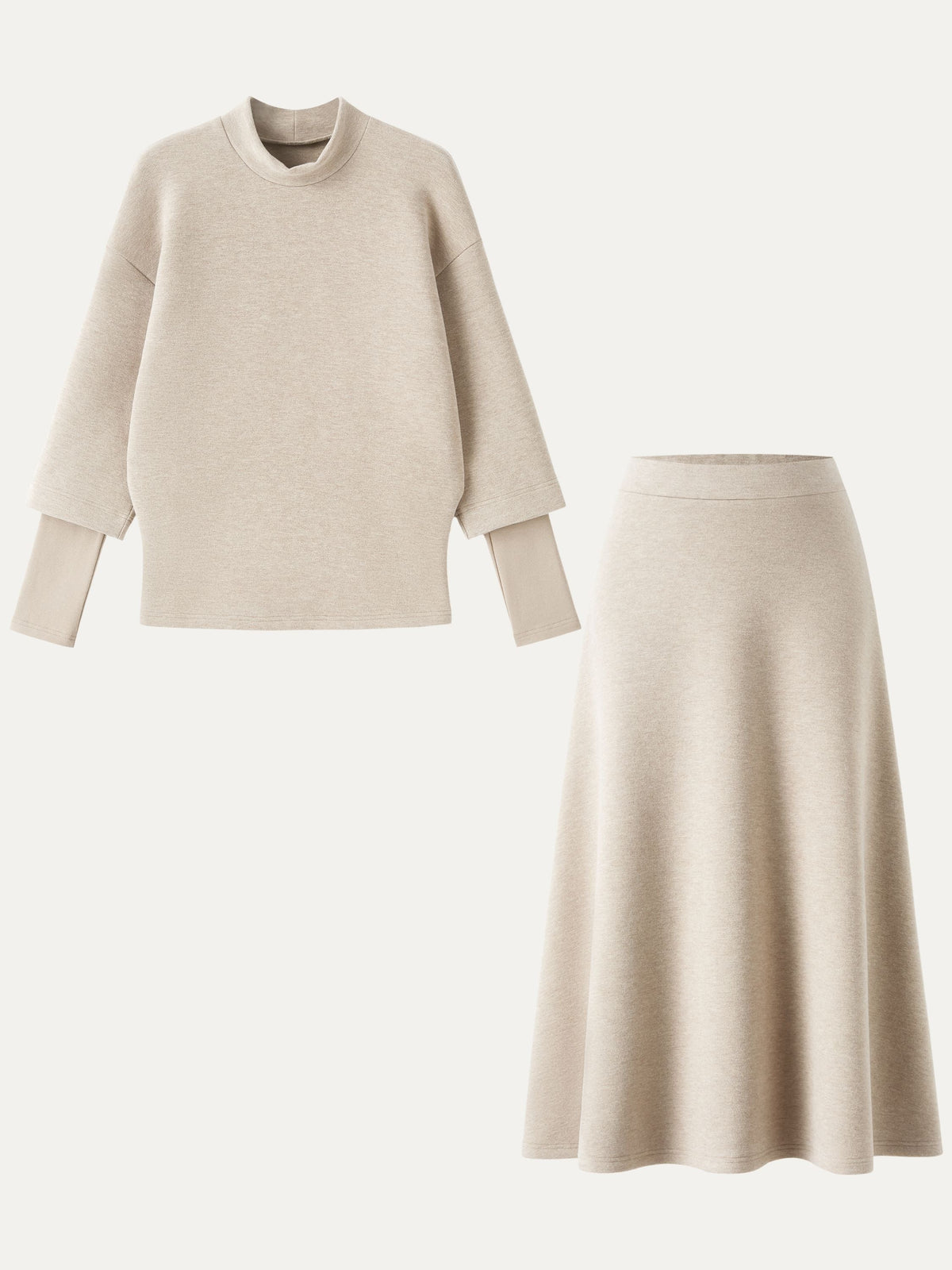 2Pcs Set FuzzLuxe Mockneck Sleeve-Warmer Top &  Midi A-line Circle Skirt — original photo 11