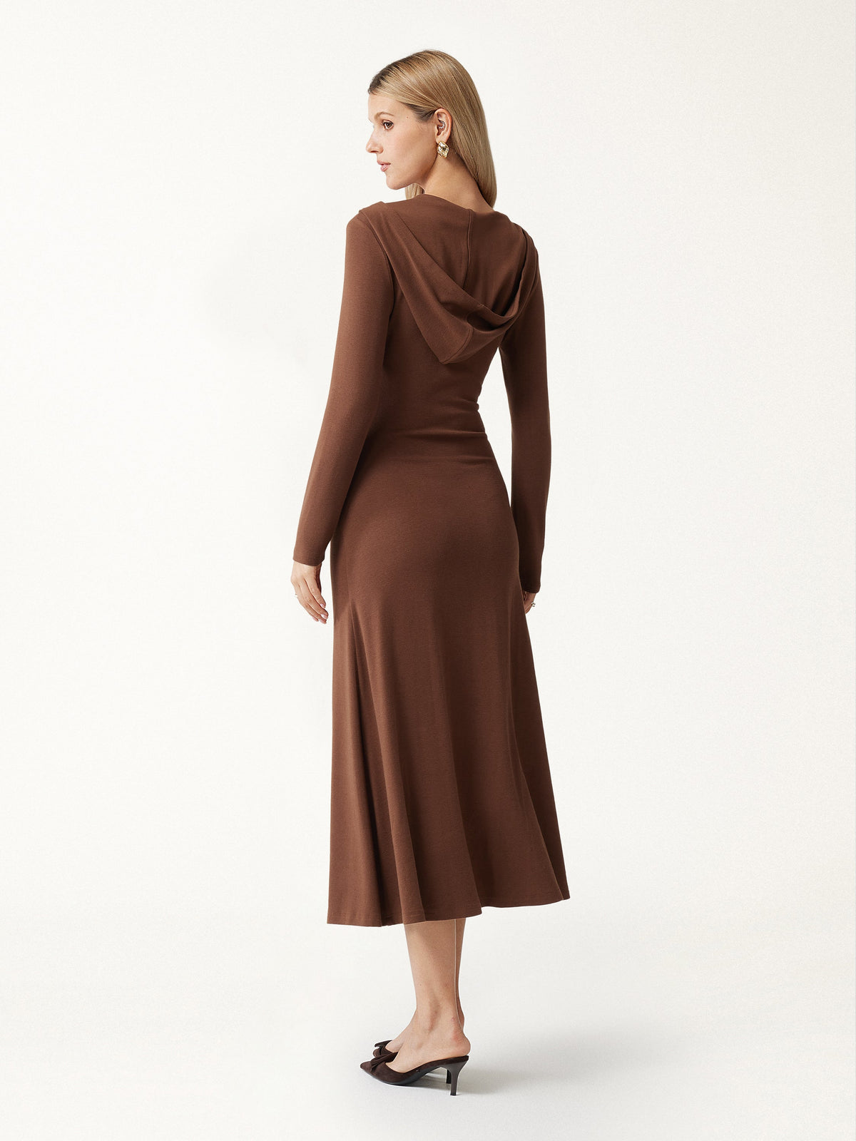 LiteWarm Hooded Surplice Ruched Midi Dress — original photo 4
