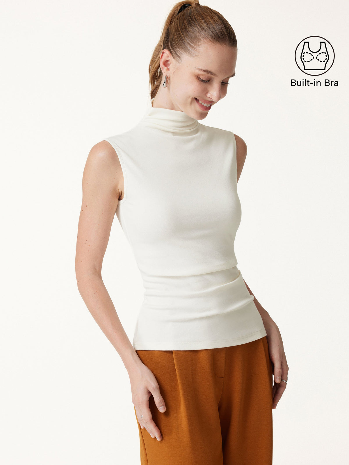 LiteWarm Mock Neck Sleeveless Ruched Built-In Bra Top — original photo 3