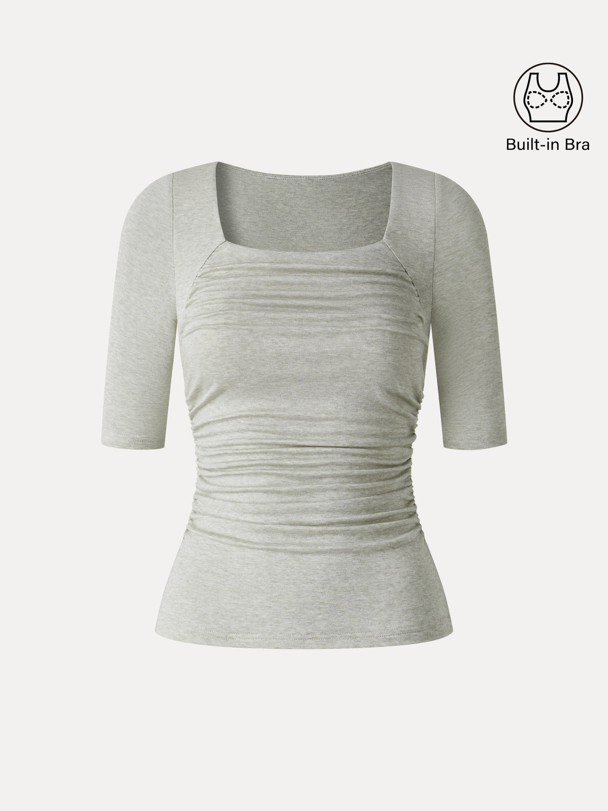 LiteWarm Lyocell-Wool Square Neck Elbow Sleeve Ruched Built-In Bra Top — original photo 8