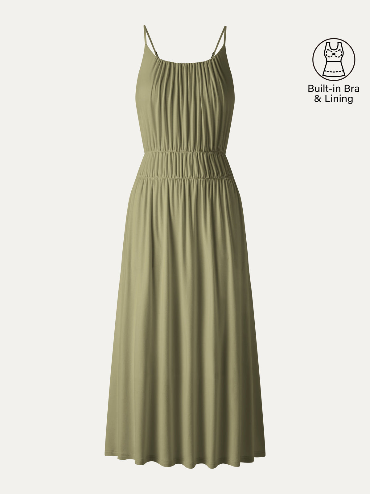 Vacay Gathered U-Neck Spaghetti Midi Built-In Bra Dress with Pockets — original photo 11