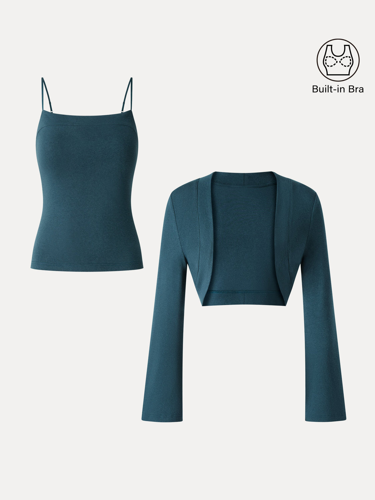 2-Piece Top Set LiteWarm Square Neck Spaghetti Strap Bell Sleeve Built-In Bra Cami — original photo 7