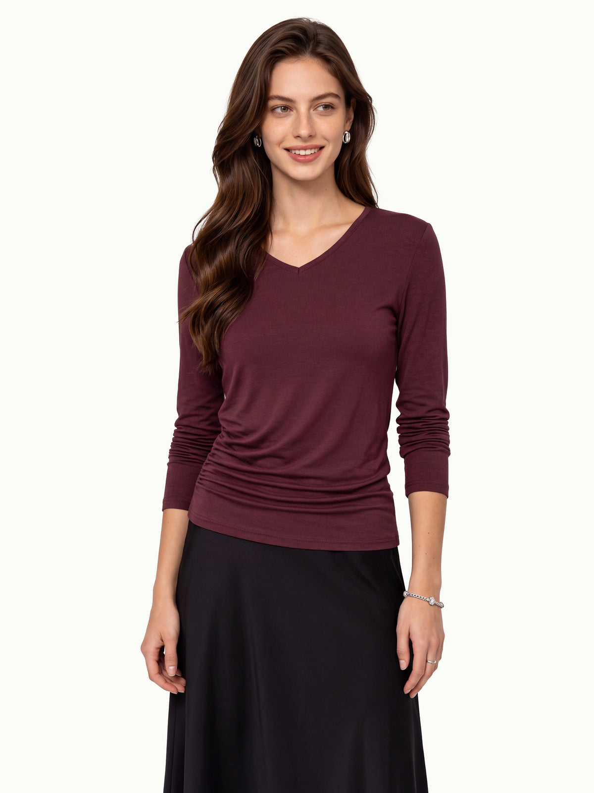LiteWarm V-Neck Long Sleeve Ruched Top — original photo 15