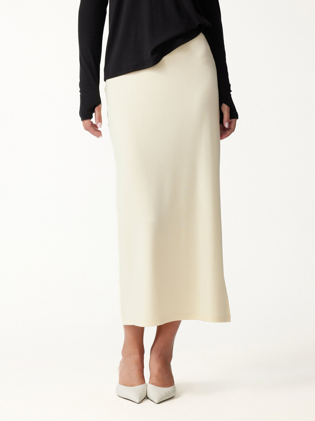 2Pcs Set LiteWarm Boatneck Long Sleeve Top & Mid-Rise Side-Slit Column Midi Skirt — original photo 7