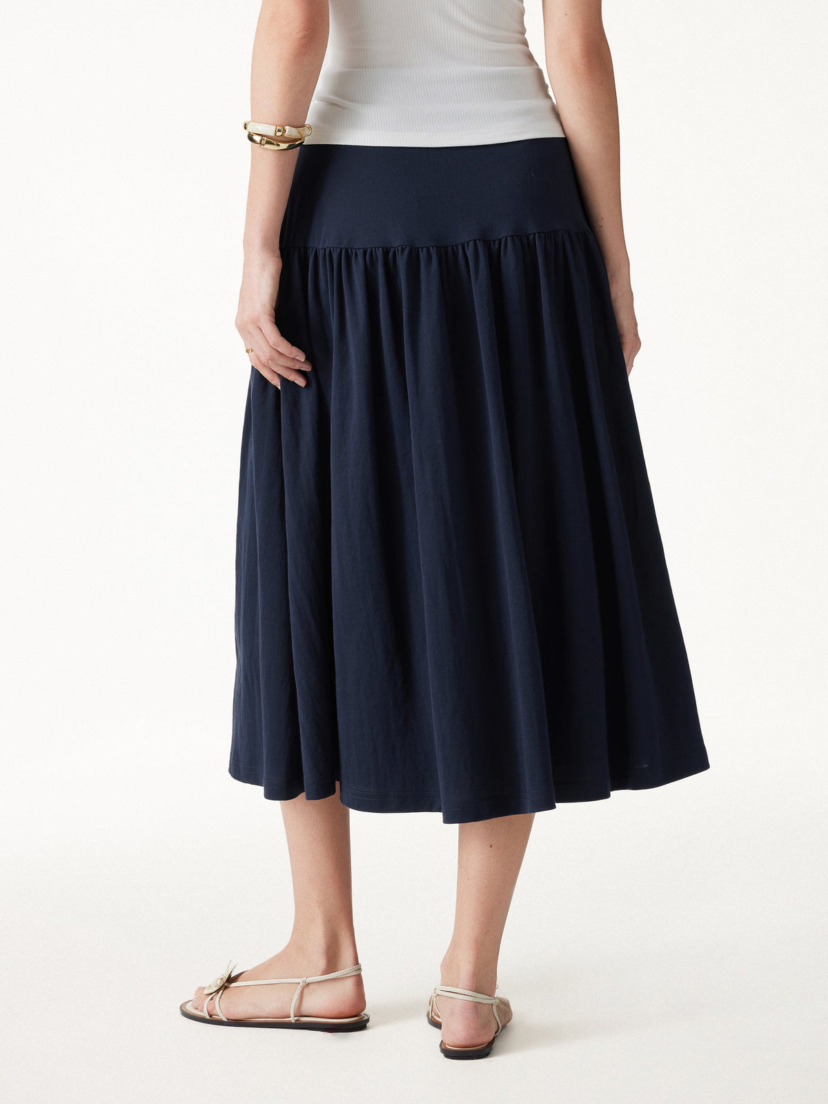 Cotton-Linen Gathered Midi Skirt with Pockets — original photo 4