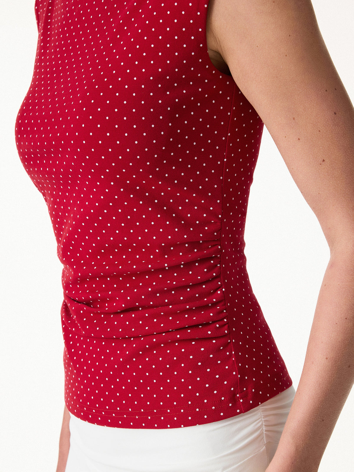 Stretch Cotton Polka Dot Boatneck Ruched Built-In Bra Top Limited Edition — original photo 5