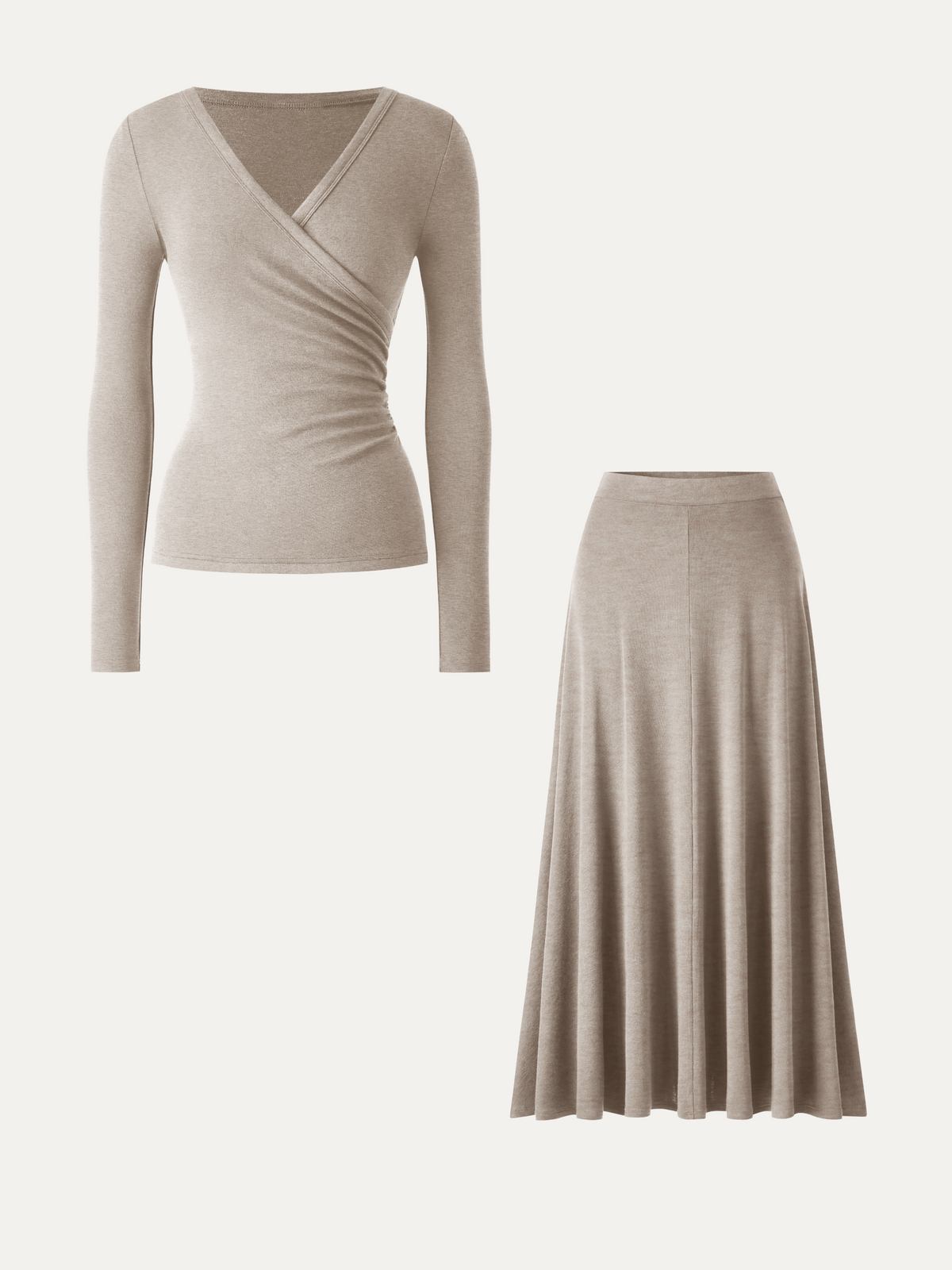 2Pcs Set LiteWarm Surplice Ruched Top & Blend Mid-Rise Umbrella Maxi Skirt — original photo 12