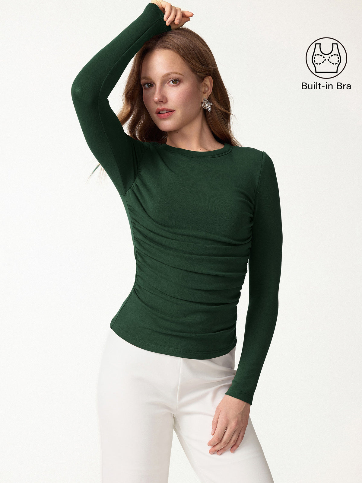 ProWarm Roundneck Long Sleeve Ruched Built-In Bra Top — original photo 1