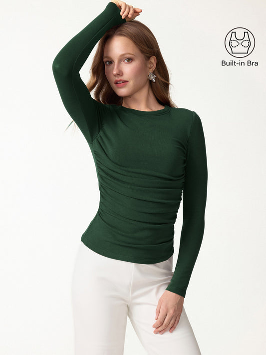 ProWarm Roundneck Long Sleeve Ruched Built-In Bra Top — original photo 1