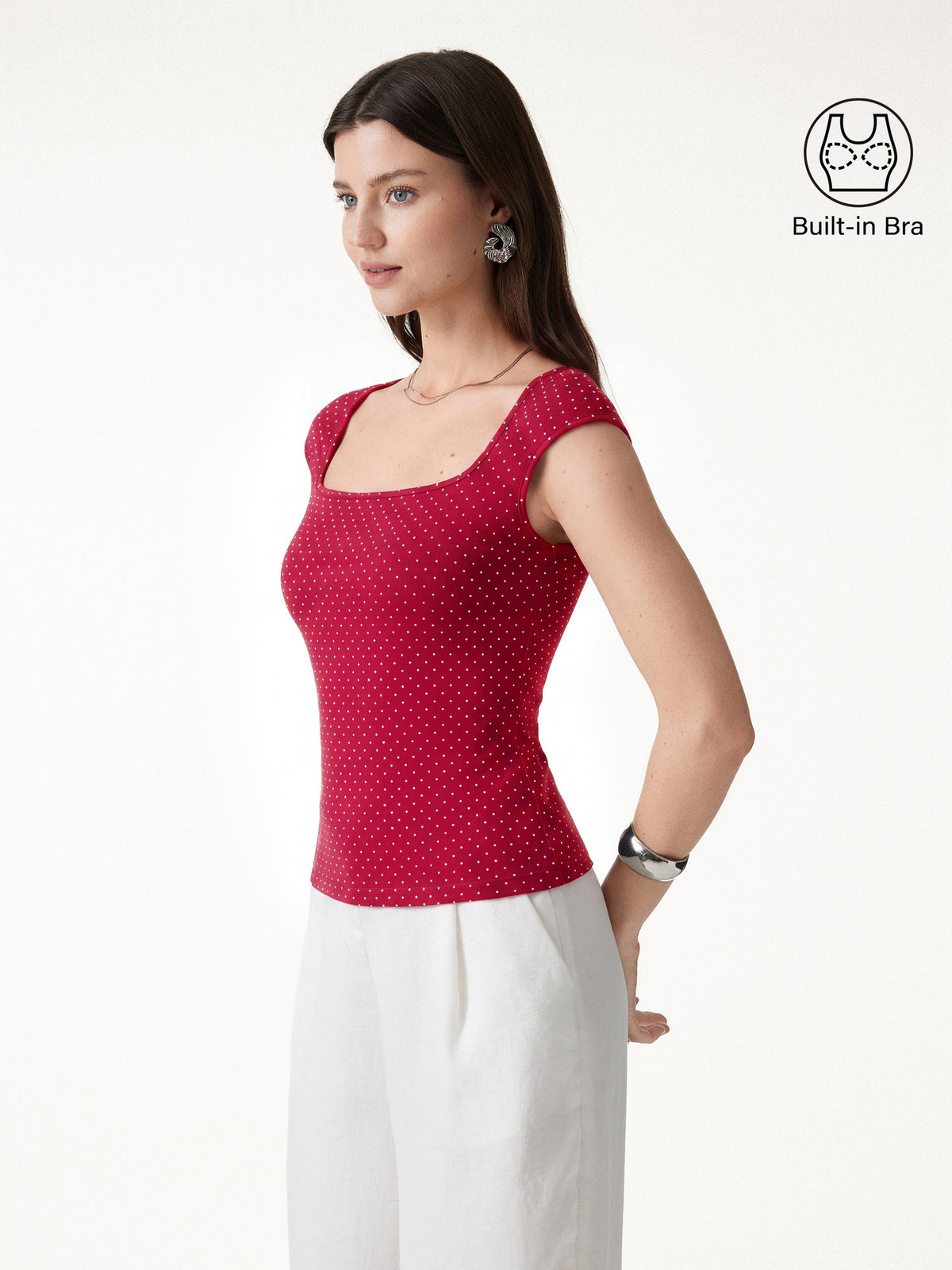 Polka Dots Square Neck Built-In Bra Top — original photo 2