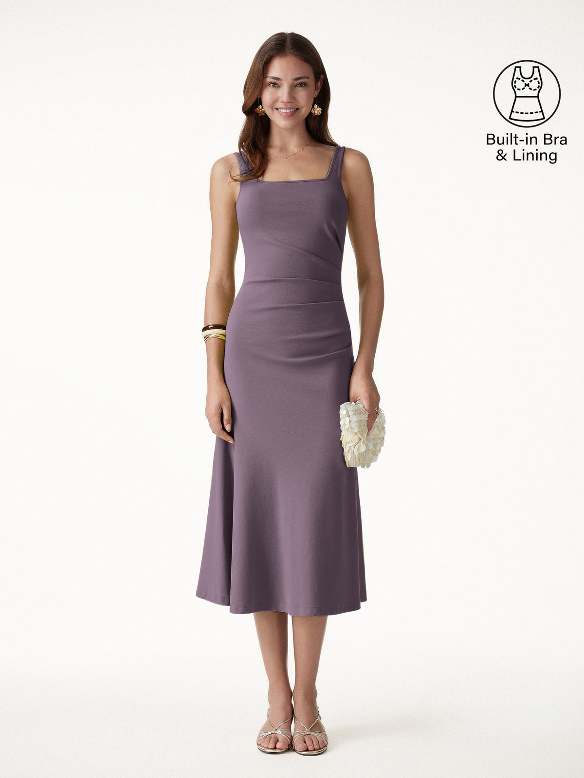 Square Neck Tucked Open Back Built-In Bra Dress — original photo 1
