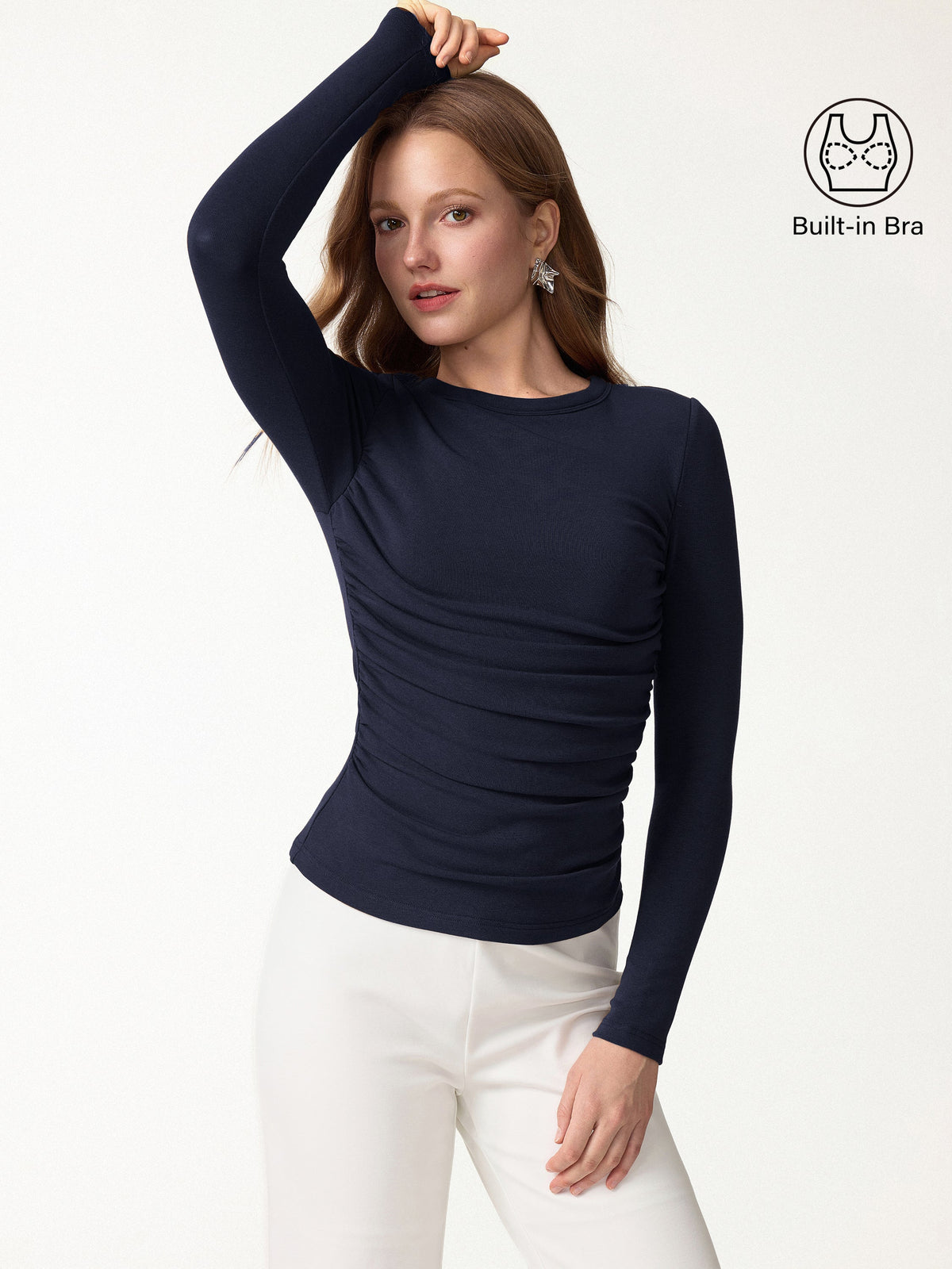 ProWarm Roundneck Long Sleeve Ruched Built-In Bra Top — original photo 10