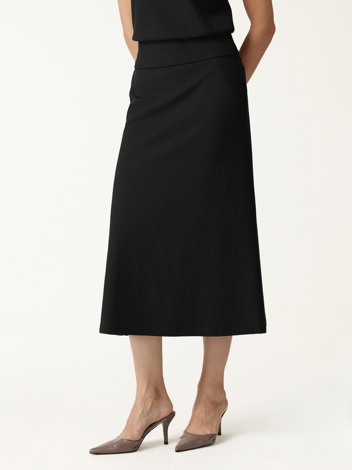 Textured Cotton Blend Mid-Rise A-Line Midi Skirt — original photo 1