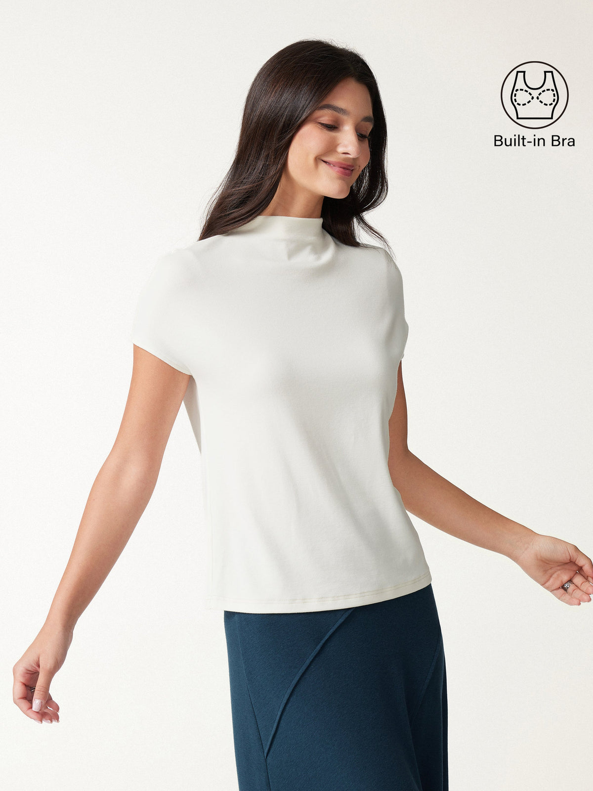 LiteWarm Mock Neck Short Sleeve Built-In Bra Top — original photo 11