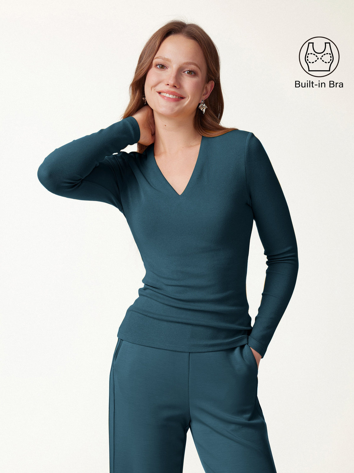 LiteWarm V-Neck Long Sleeve Built-In Bra Top — original photo 16