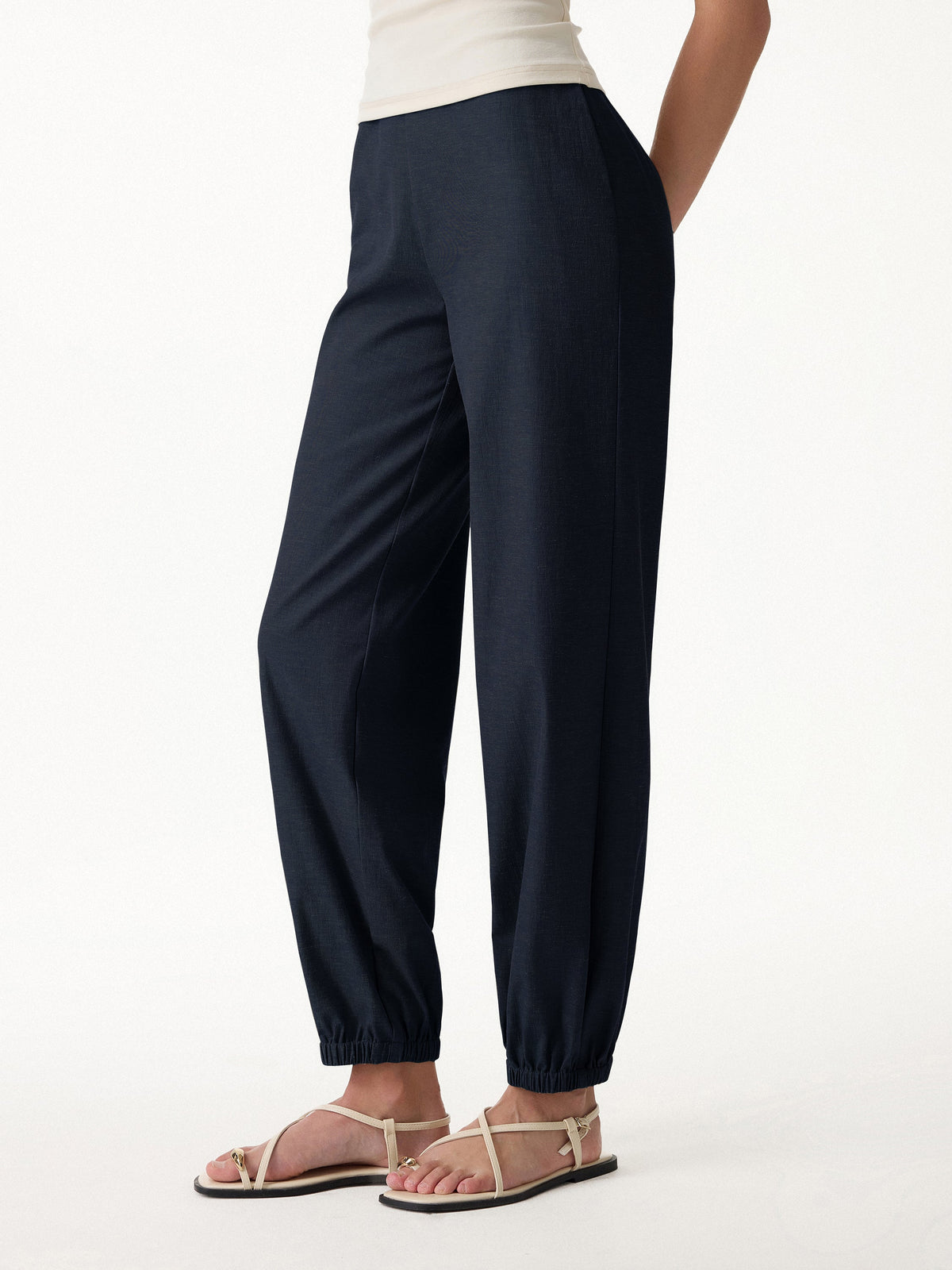 Linen-like High-Rise Balloon Jogger Pants with Pockets — original photo 10