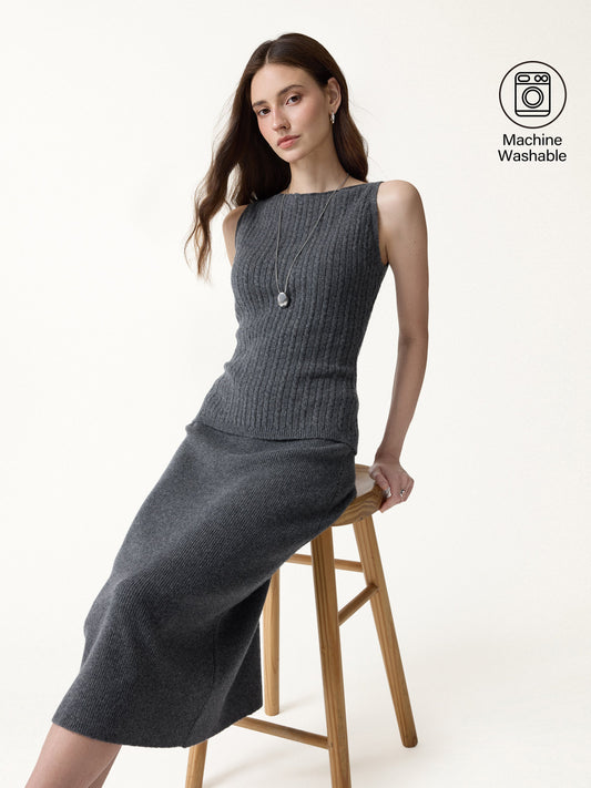 2Pcs Set Merino-Blend Sleeveless Sweater Tank & Merino-Blend Knit Skirt — original photo 1