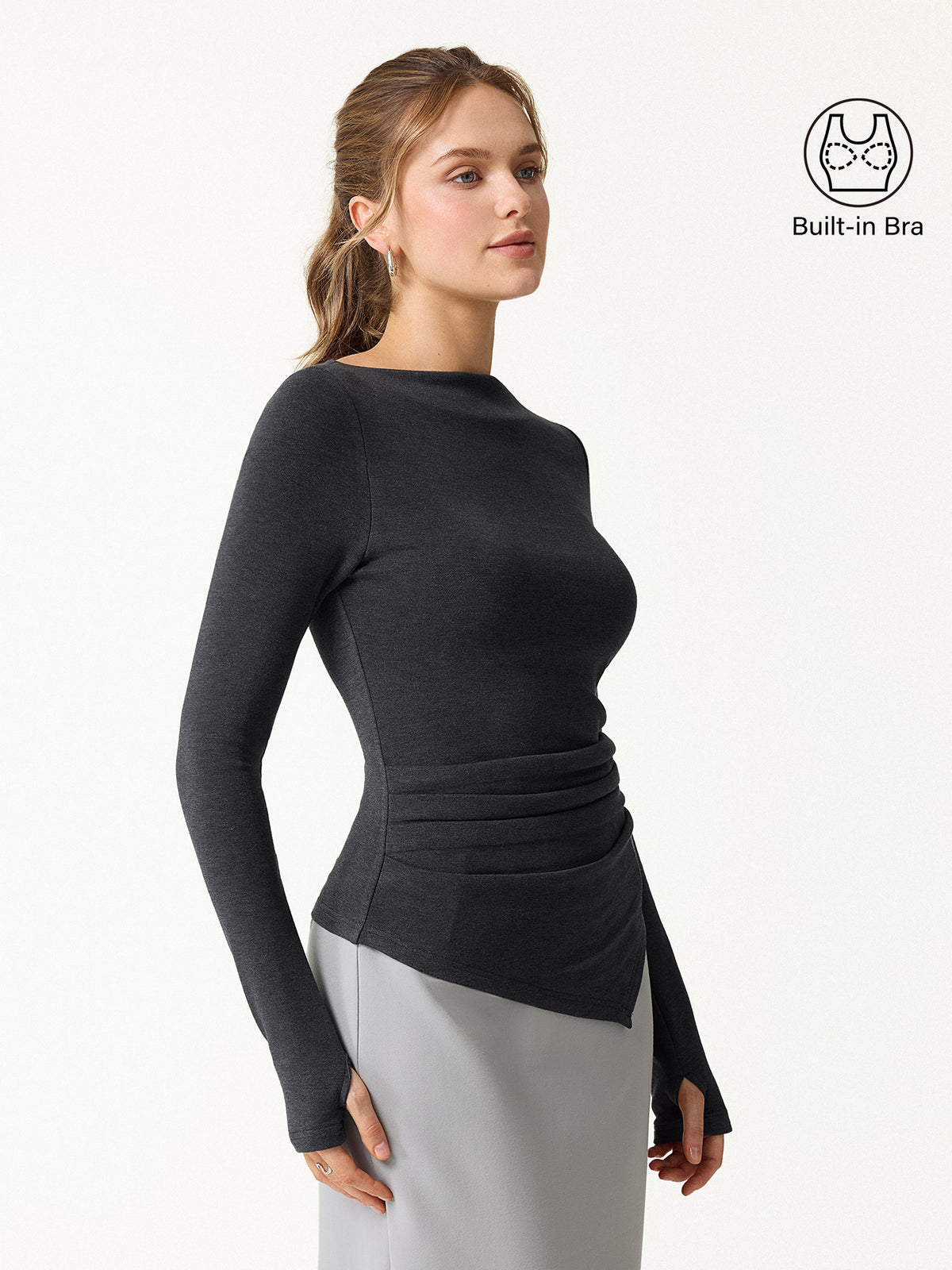 ProWarm Boatneck Side Tucks Asymmetrical Built-In Bra Top — original photo 14