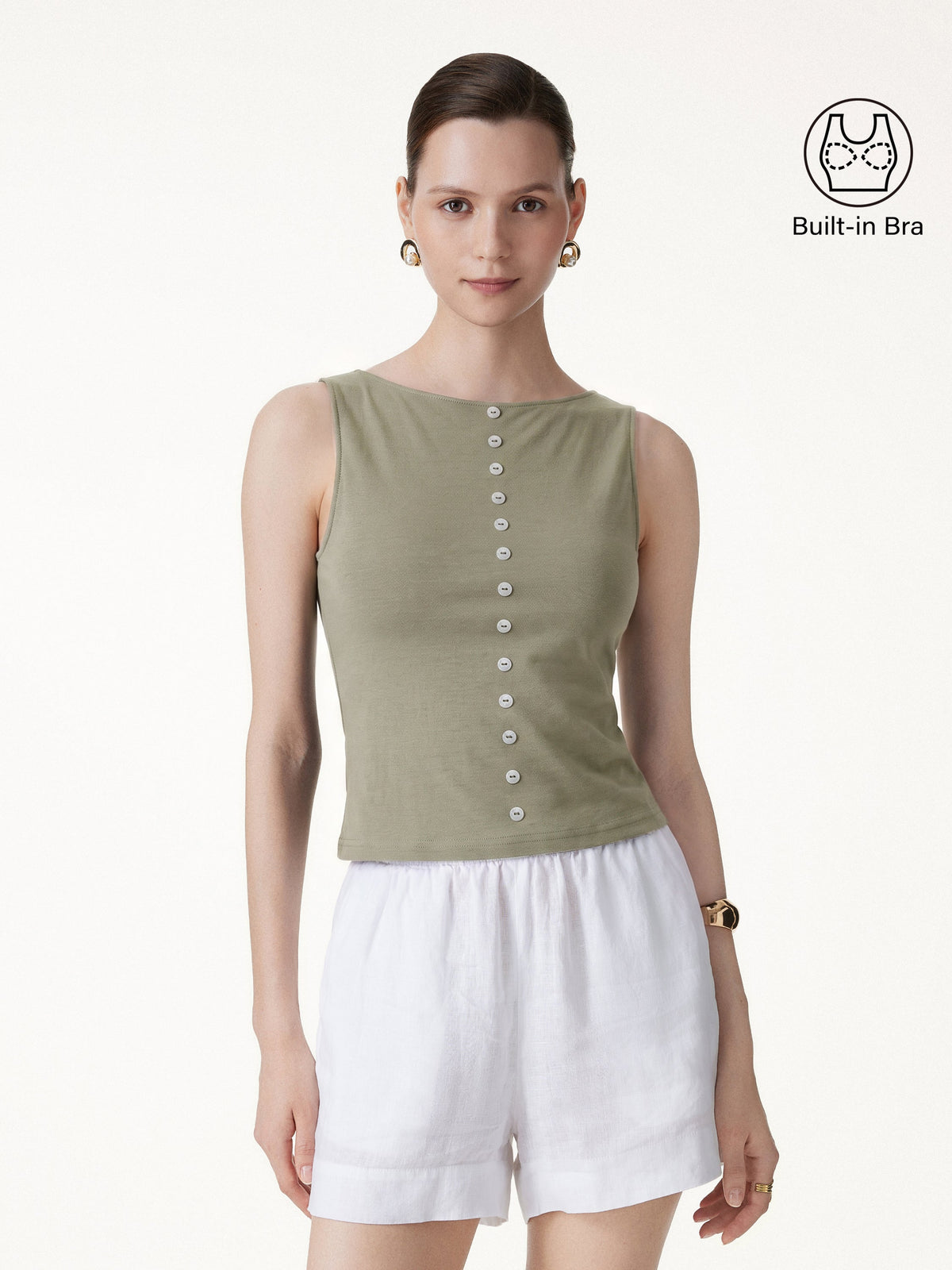 Cotton-Linen Boatneck Cropped Built-In Bra Top — original photo 7