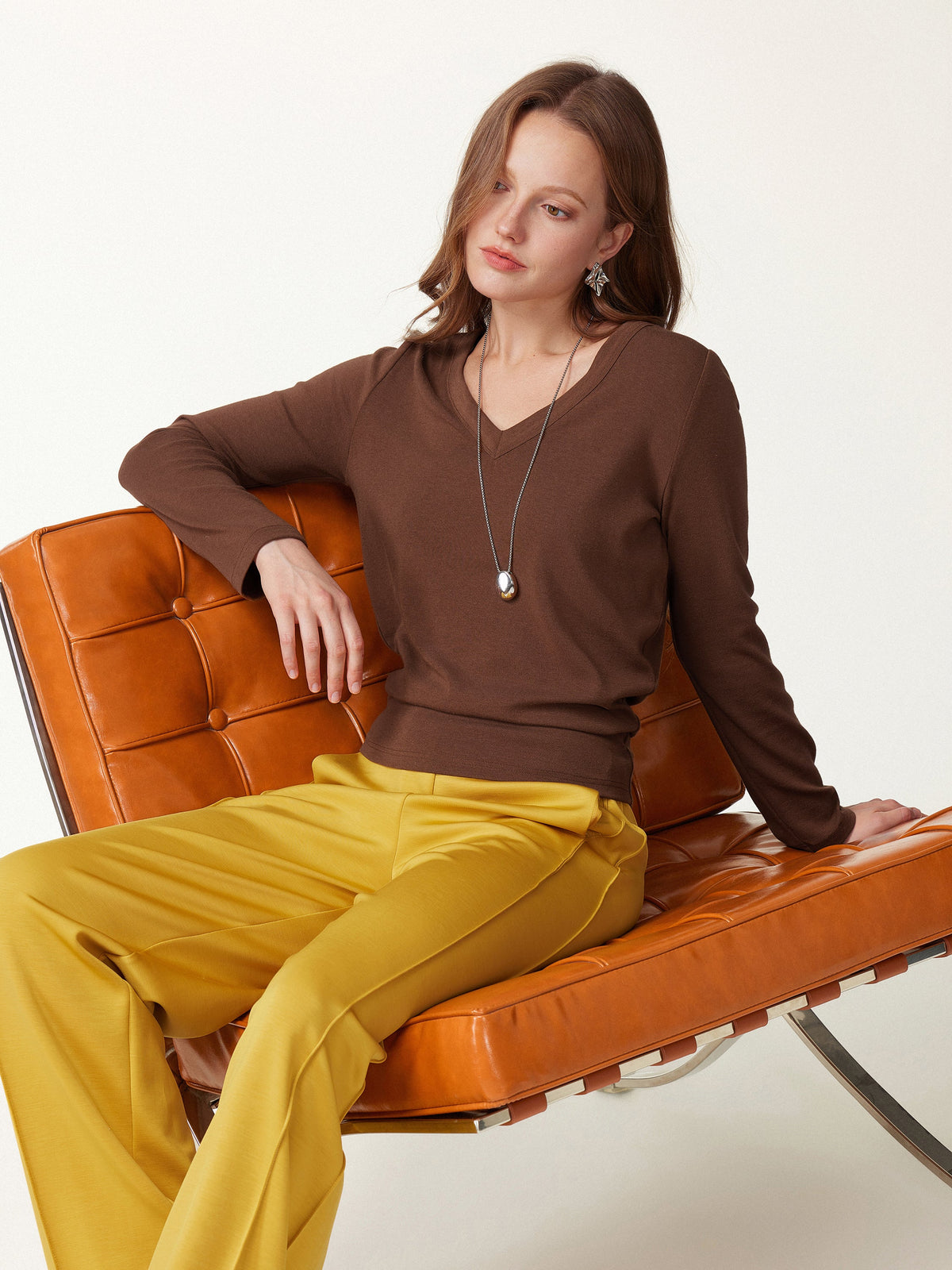 LiteWarm V-Neck Long Sleeve Banded Hem Top — original photo 6