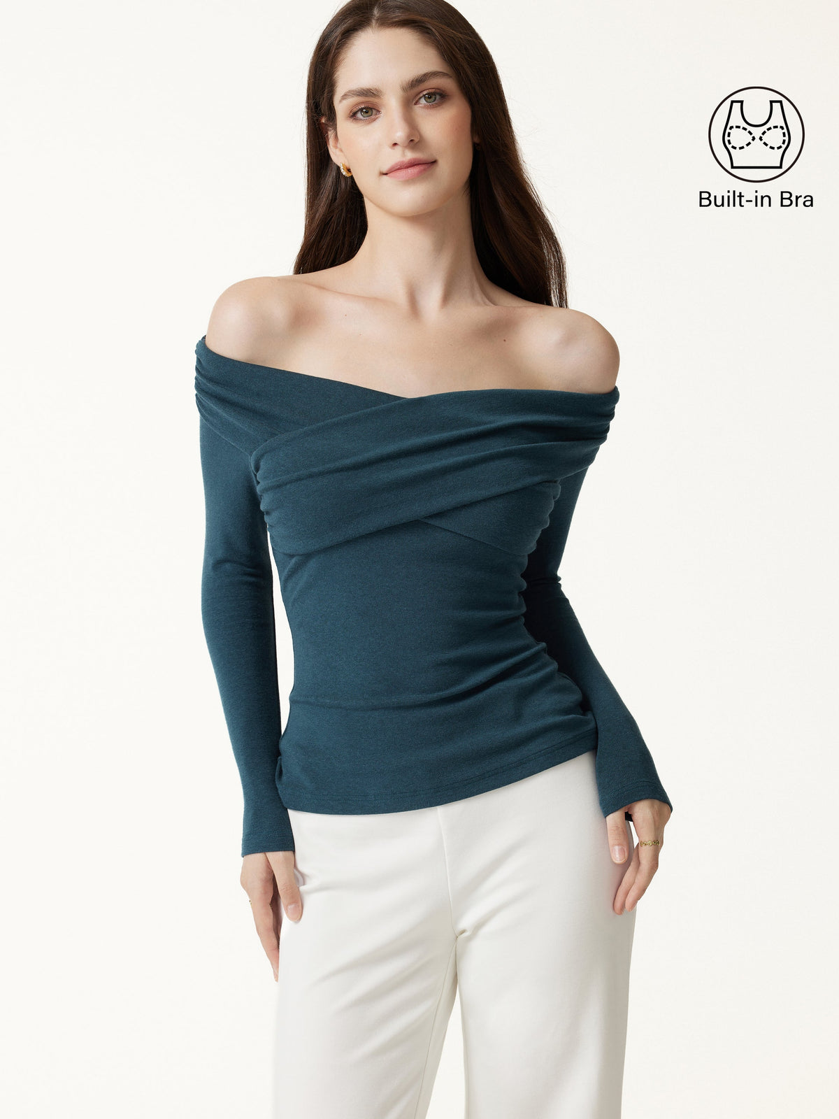 LiteWarm Surplice Long Sleeve Ruched Built-In Bra Top — original photo 4