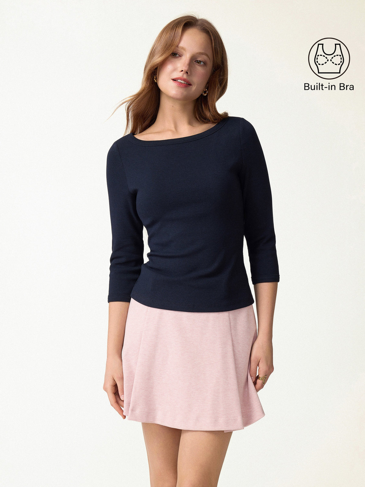 Plantive® Boatneck 3/4 Sleeve Built-In Bra Top — original photo 7