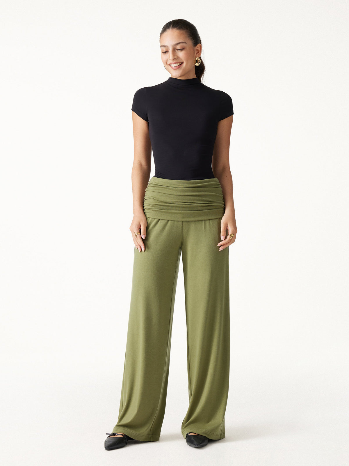 Non-Itchy Wool Blend Drapey Wide Leg Pull-on Pants with Pockets — original photo 8