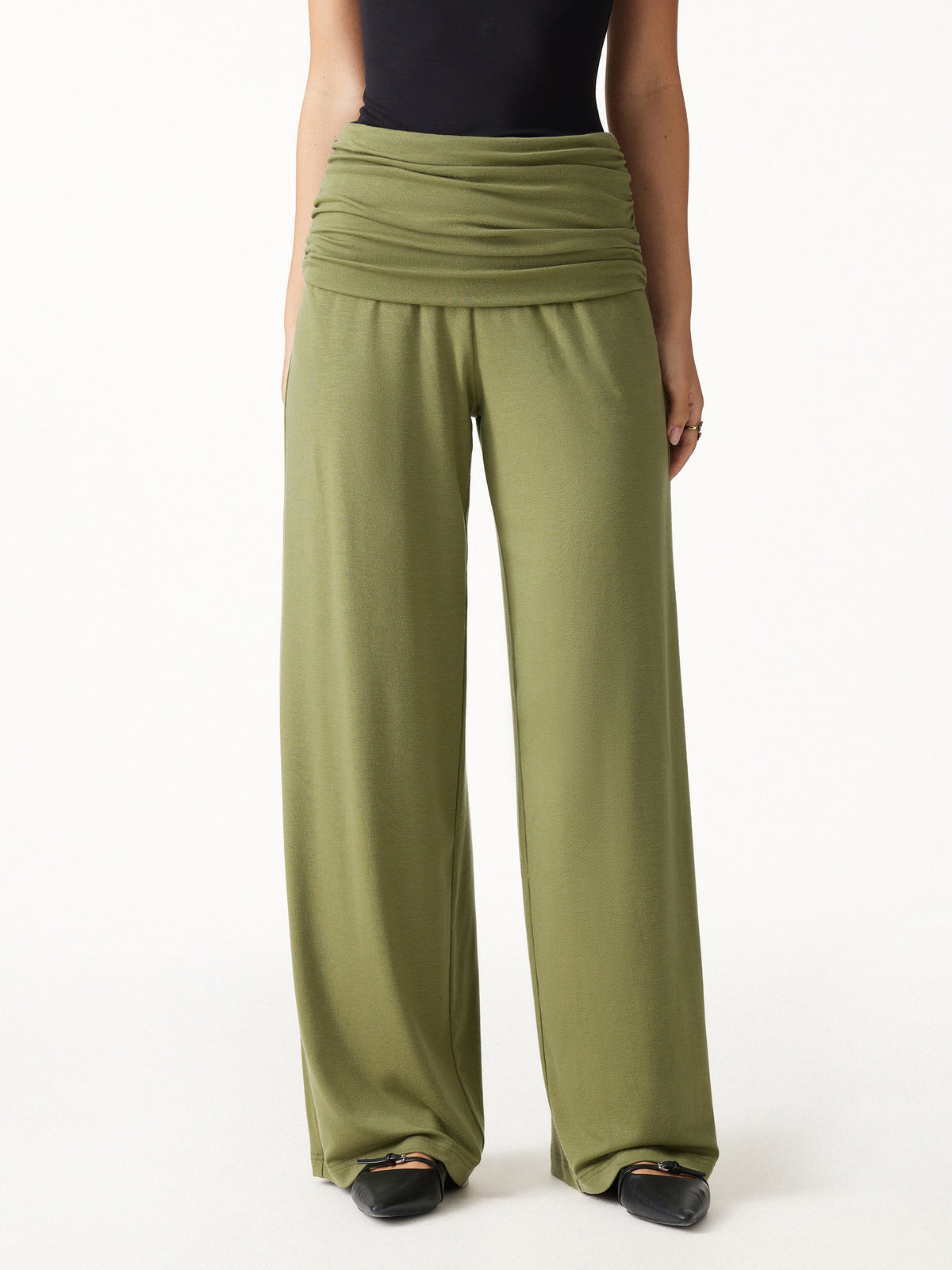 2Pcs Set Boatneck Built-In Bra & Drapey Wide Leg Pull-on Pants with Pockets — original photo 6
