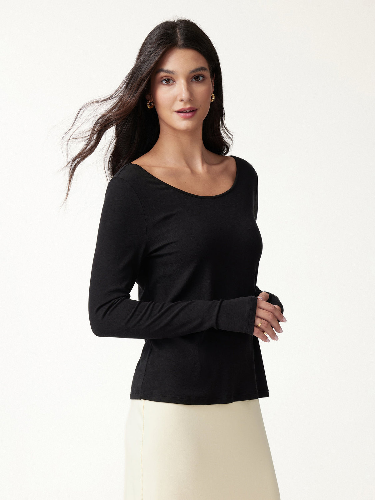 LiteWarm Premium Lyocell-Wool Scoop Neck Thumbhole Long Sleeve Top — original photo 4
