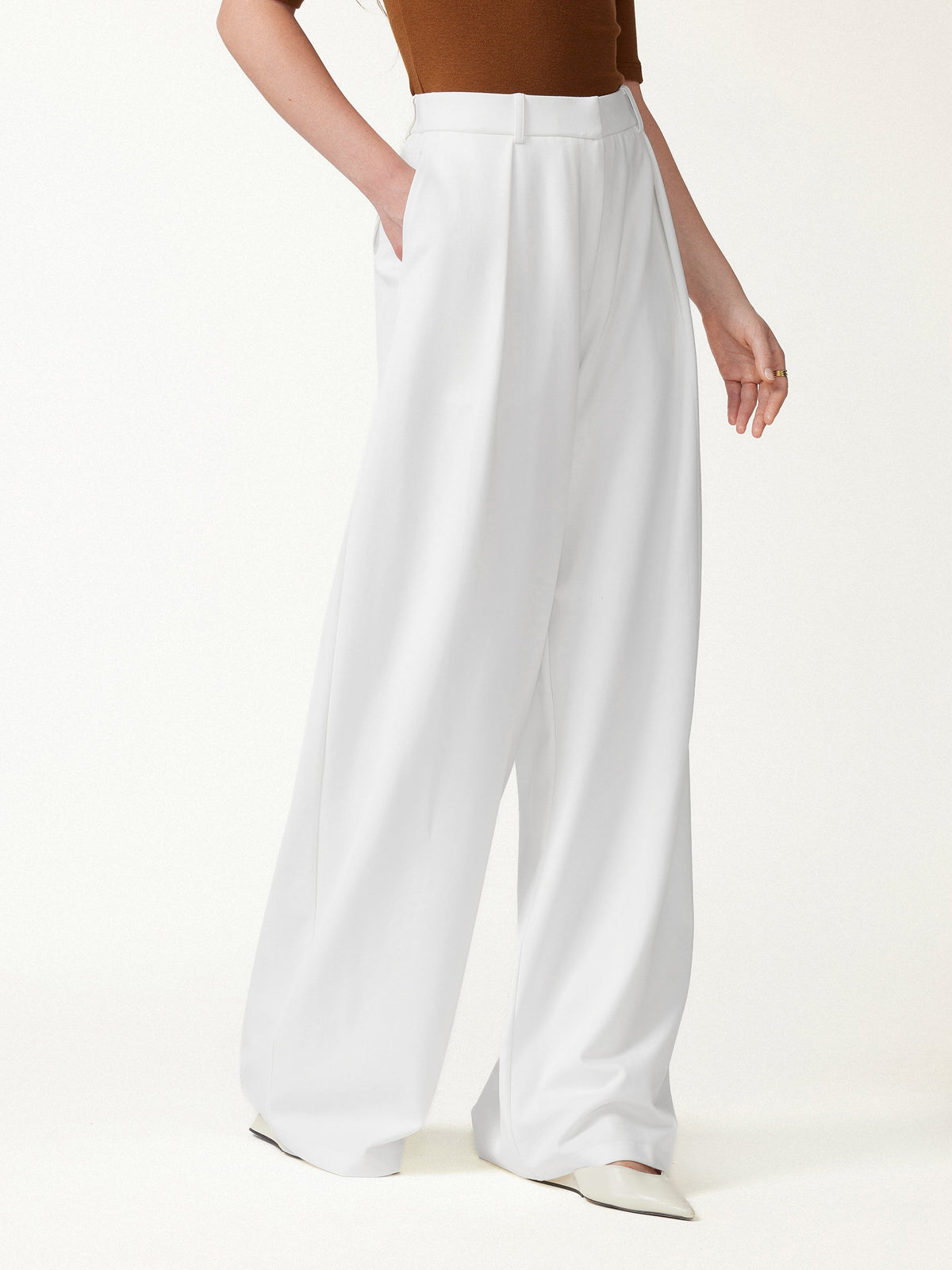 Not-See-Thru High-Rise Wide-Leg Pants with Pockets — original photo 1