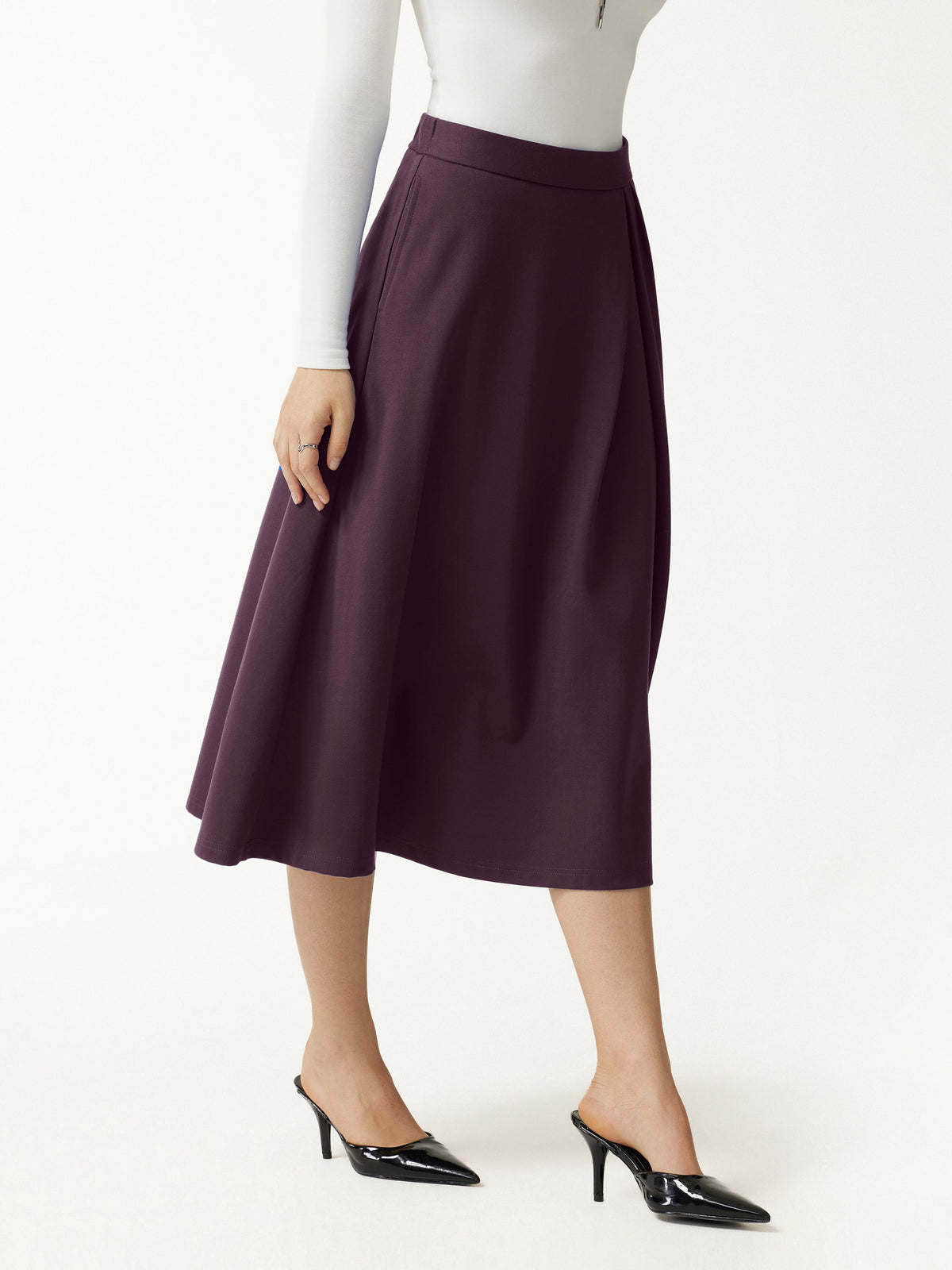 Ponte Mid-Rise Tucked A-Line Midi Skirt with Pockets — original photo 1