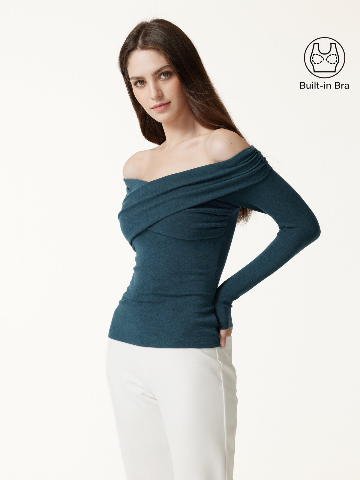 LiteWarm Surplice Long Sleeve Ruched Built-In Bra Top — original photo 6
