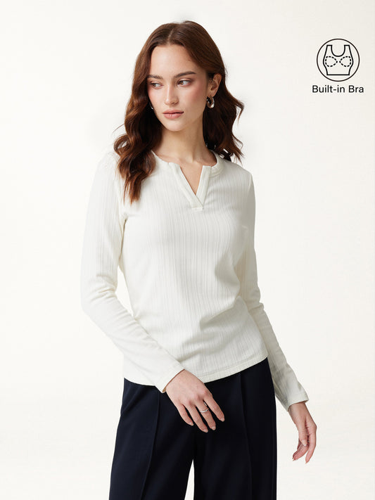 ProWarm Viscose Henley Neck Long Sleeve Built-In Bra Top — original photo 1