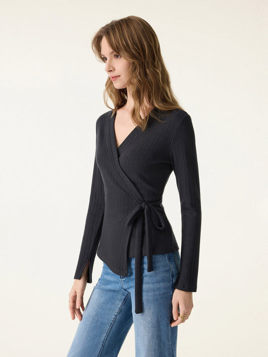 MaxWarm Wide Ribbed Crossover Long Sleeve Tie-Waist Top — original photo 1