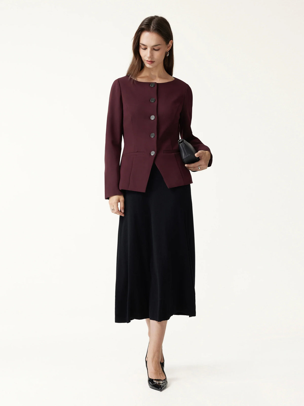 Ponte Office Round Neck Long Sleeve Jacket with Pockets — original photo 1