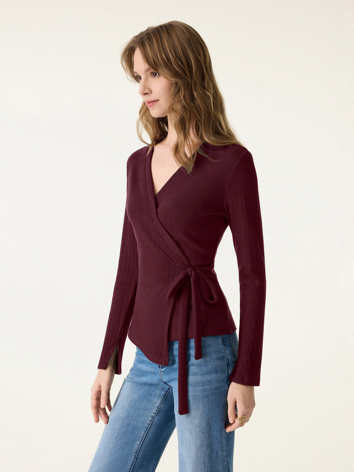 MaxWarm Wide Ribbed Crossover Long Sleeve Tie-Waist Top — original photo 7