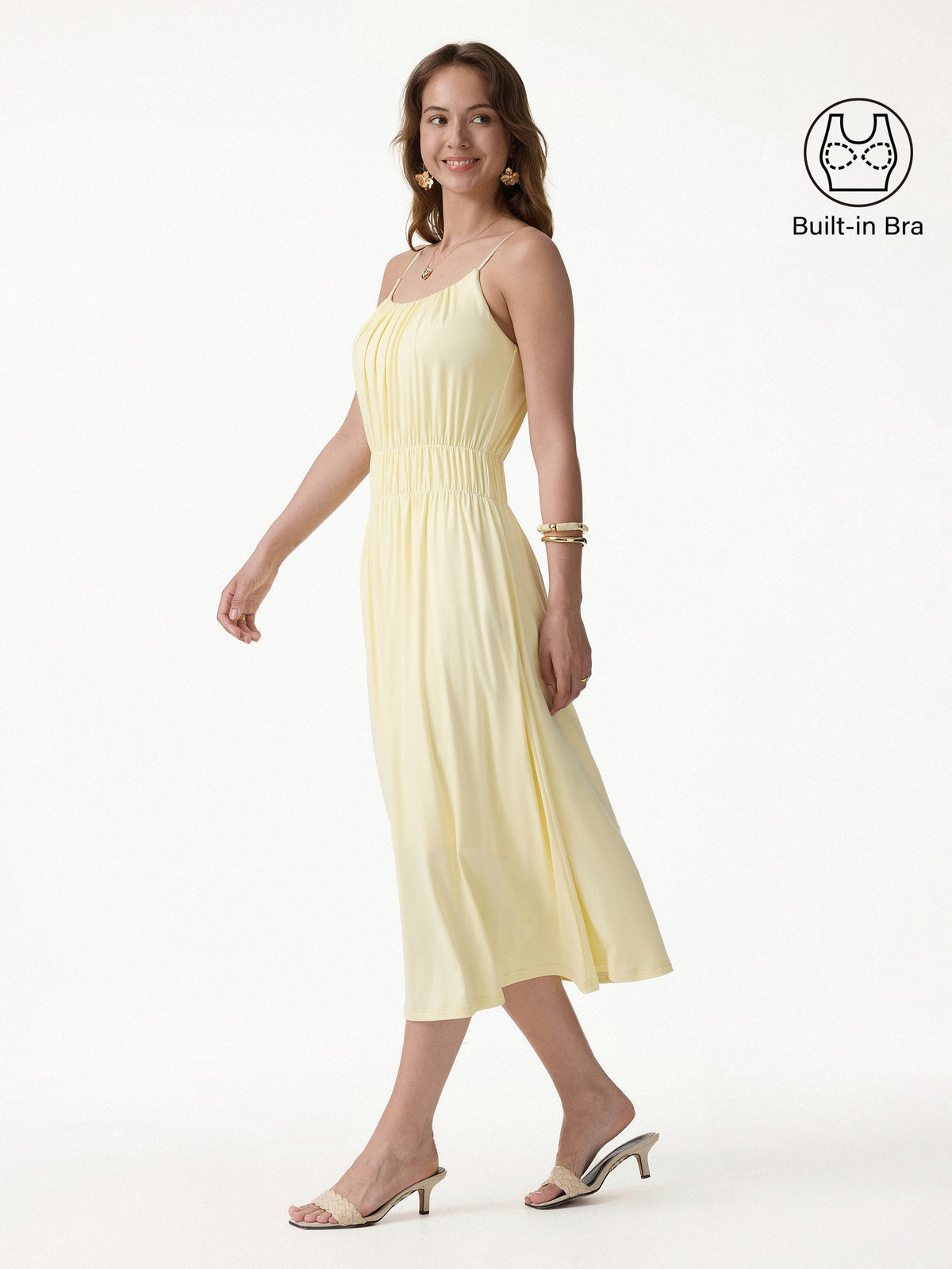 Vacay Gathered U-Neck Spaghetti Midi Built-In Bra Dress with Pockets — original photo 2