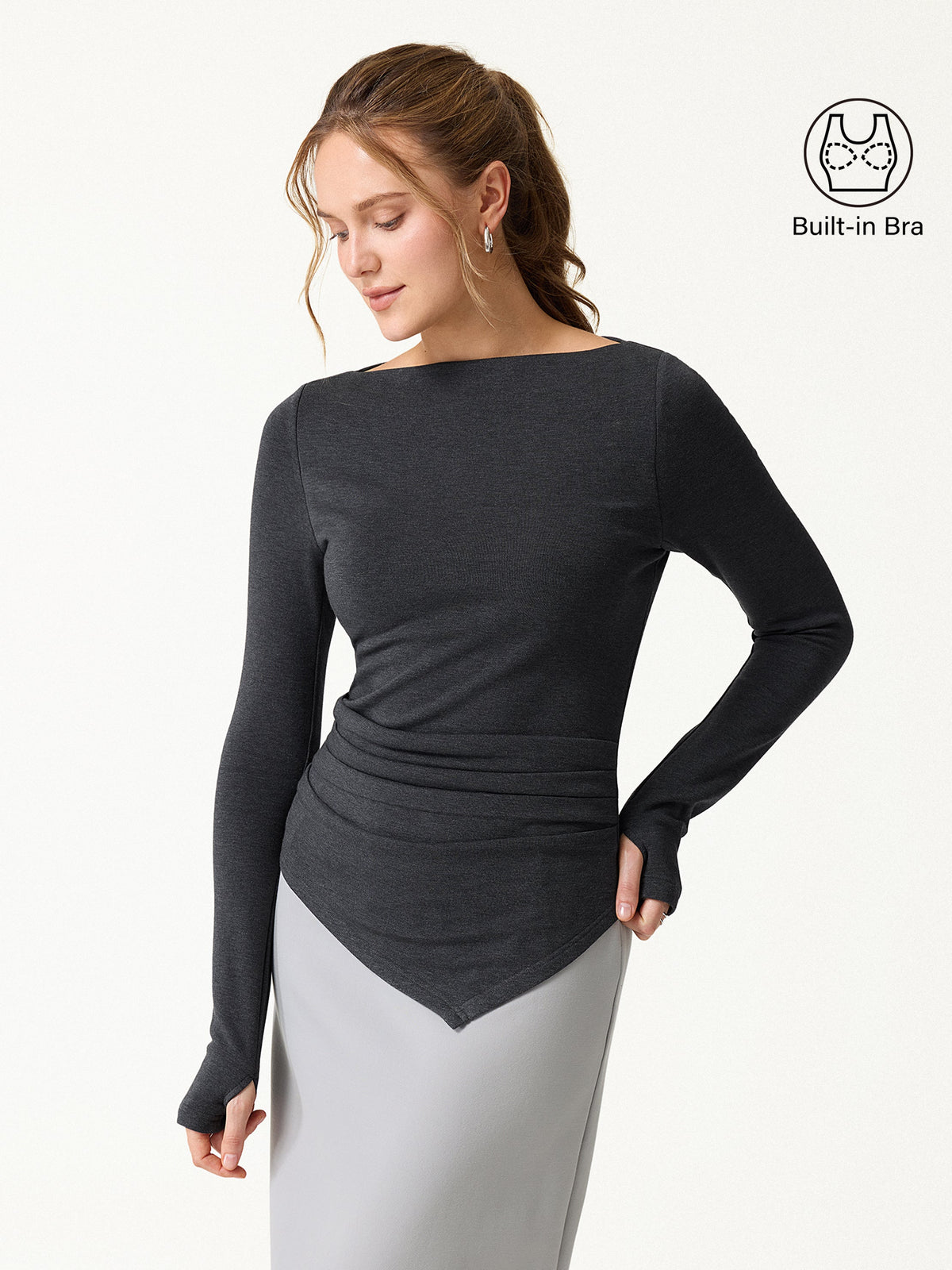 ProWarm Boatneck Side Tucks Asymmetrical Built-In Bra Top — original photo 15