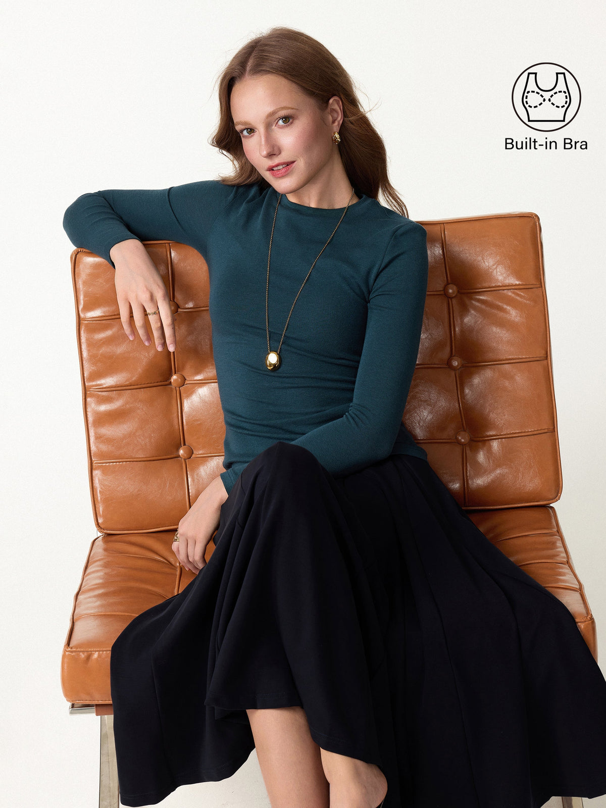 LiteWarm Crewneck Long Sleeve Built-In Bra Top — original photo 3