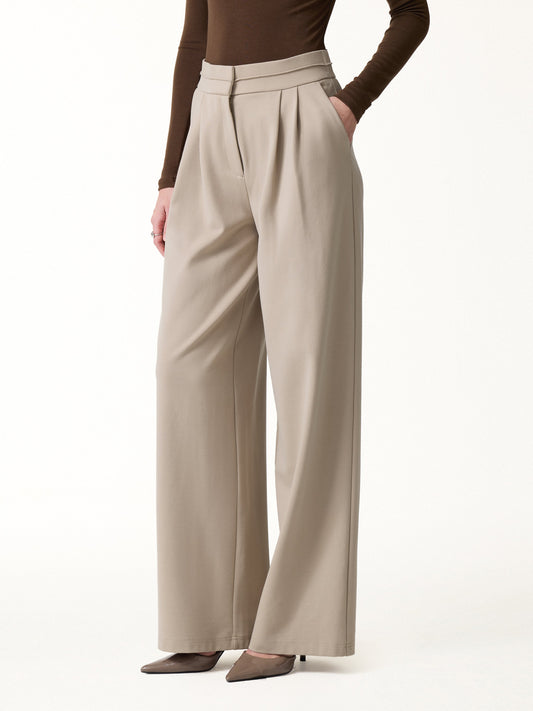 Ponte Mid-Rise Wide-Leg Tuck Pants with Pockets — original photo 1