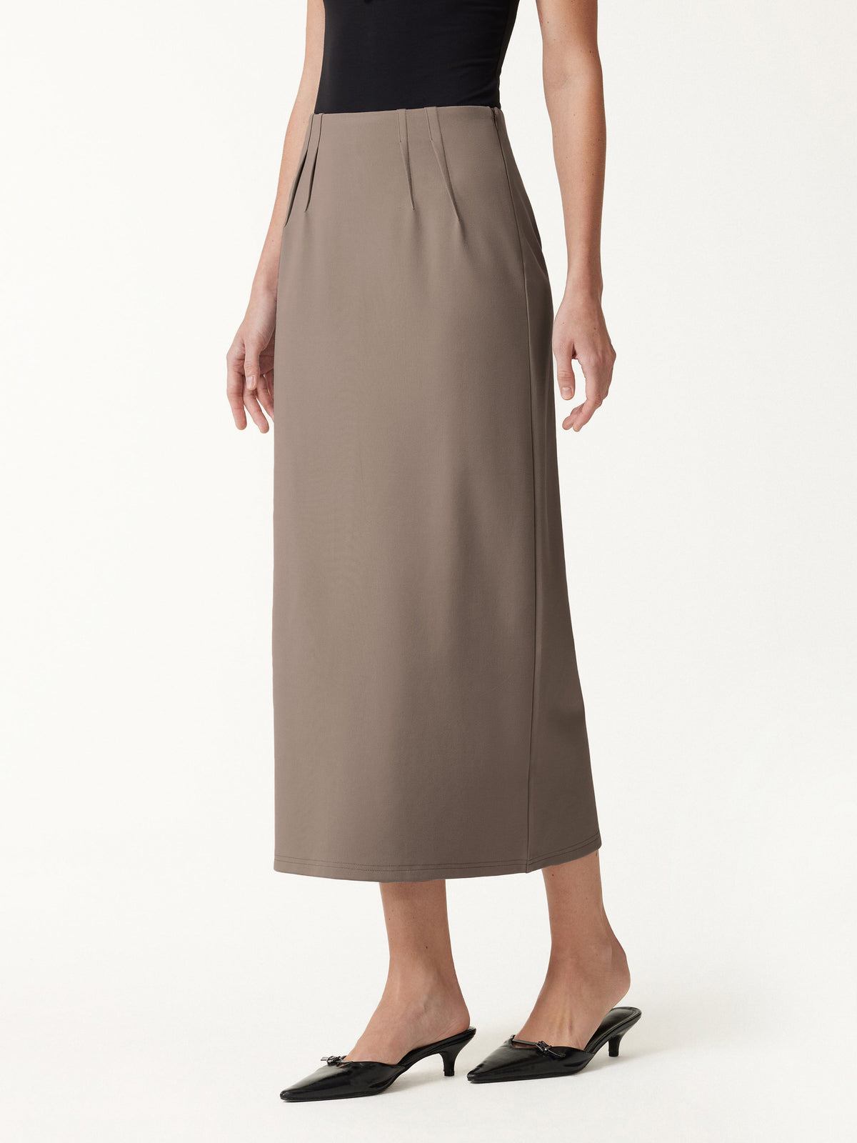 Ponte High-Rise Side-Tuck Column Midi Skirt — original photo 1