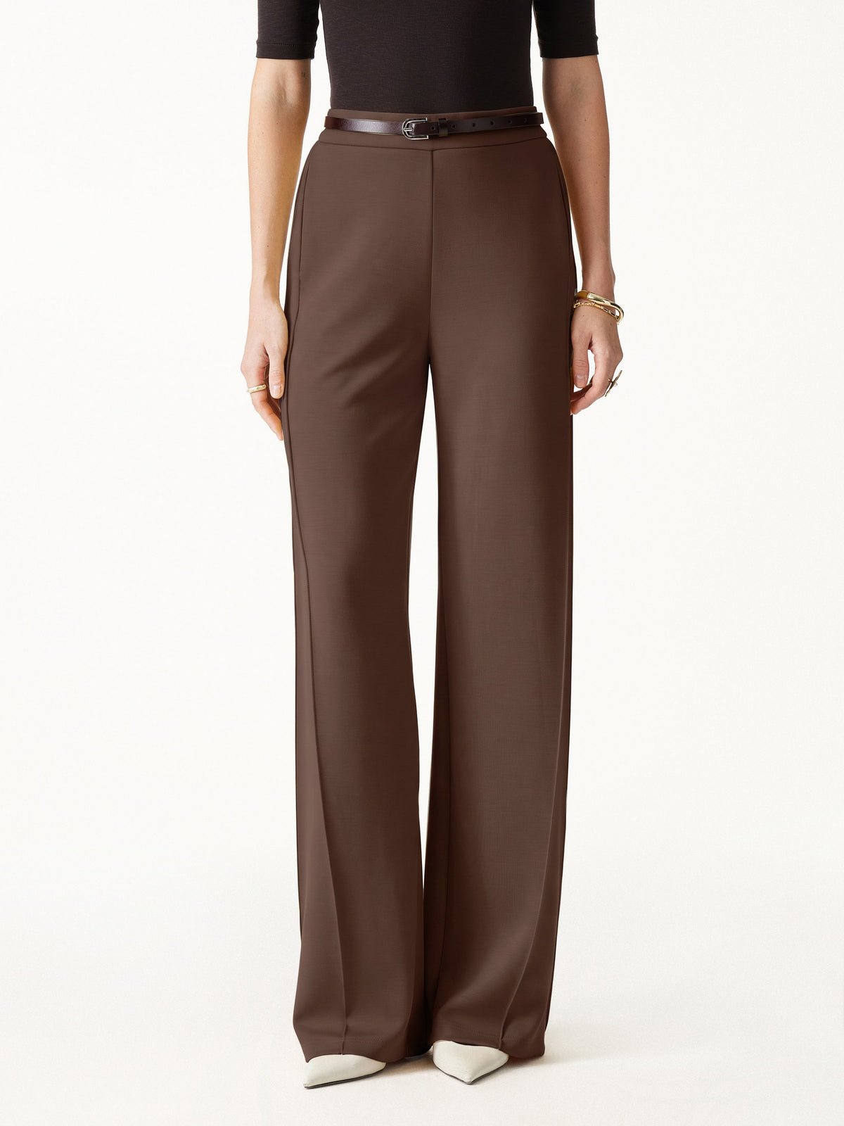 Modal Spacer Knit High-Rise Wide-Leg Pants with Pockets — original photo 3