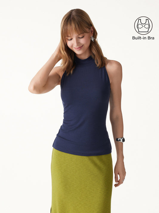 LiteWarm Lyocell-Wool Knit Mock Neck Built-In Bra Top — original photo 1