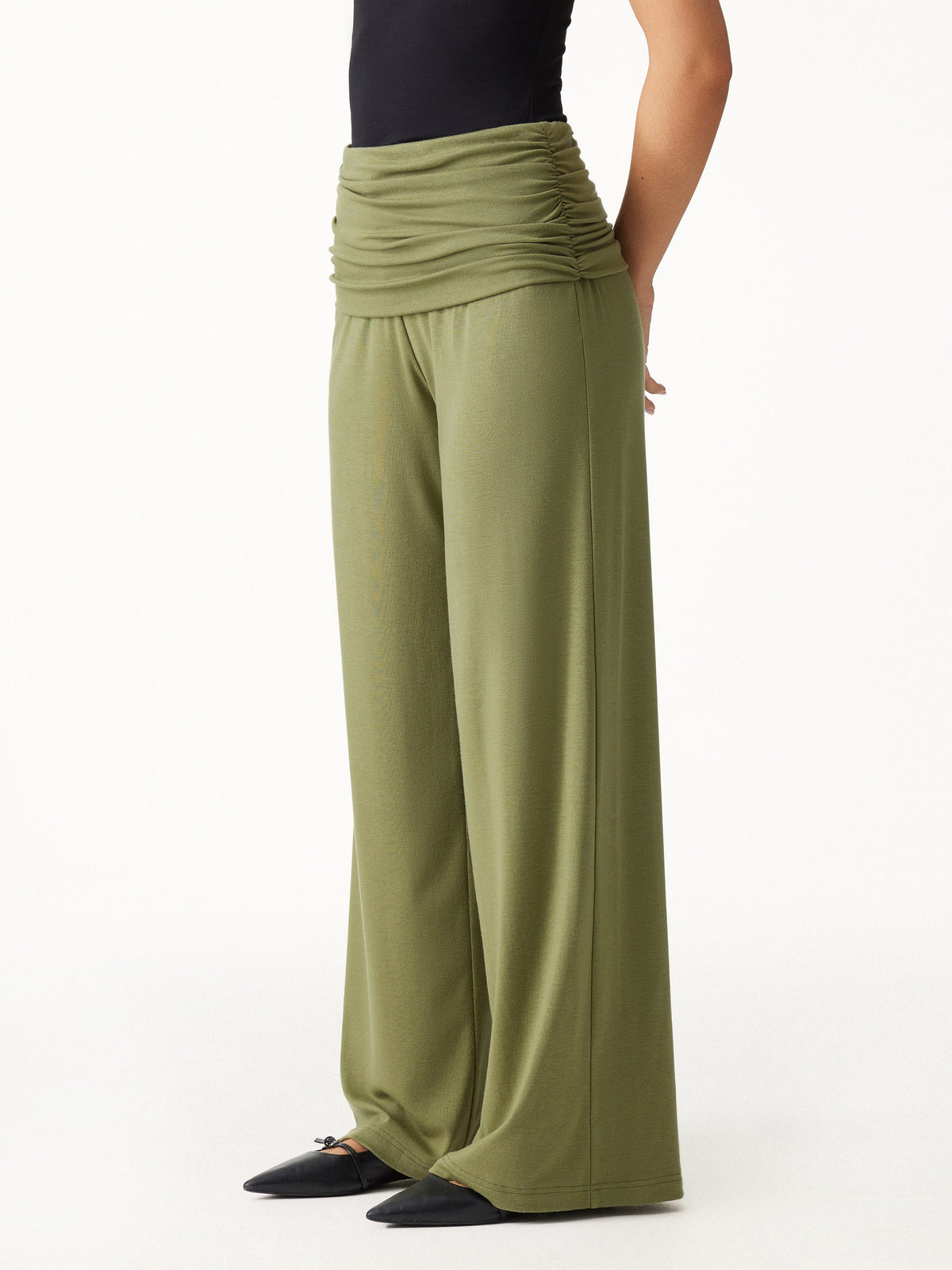 Non-Itchy Wool Blend Drapey Wide Leg Pull-on Pants with Pockets — original photo 10