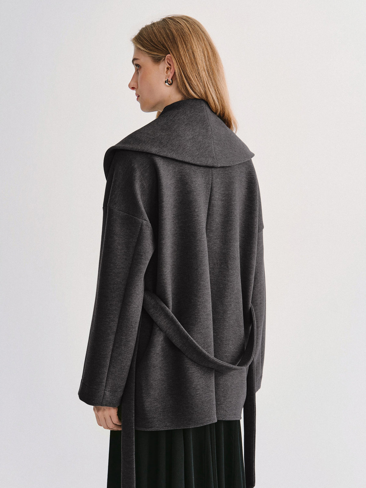 FuzzLuxe Draped Shawl Collar Long Sleeve Belted Jacket — original photo 4