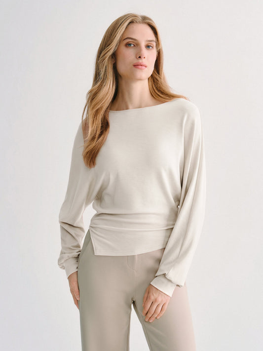 LiteWarm Boatneck Long Sleeve Asymmetrical Hem Top — original photo 1