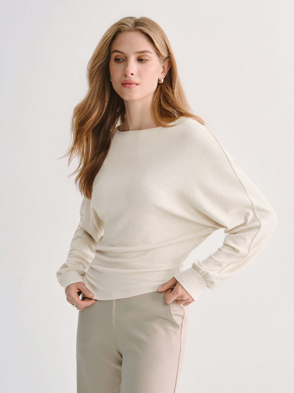 LiteWarm Boatneck Long Sleeve Asymmetrical Hem Top — original photo 3