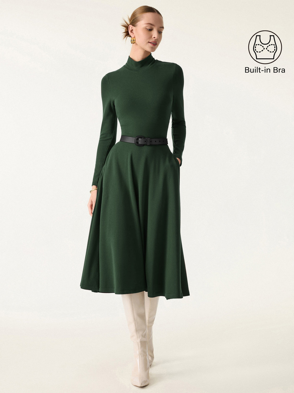 ProWarm Mockneck Midi Built-In Bra Dress with Pockets — original photo 9