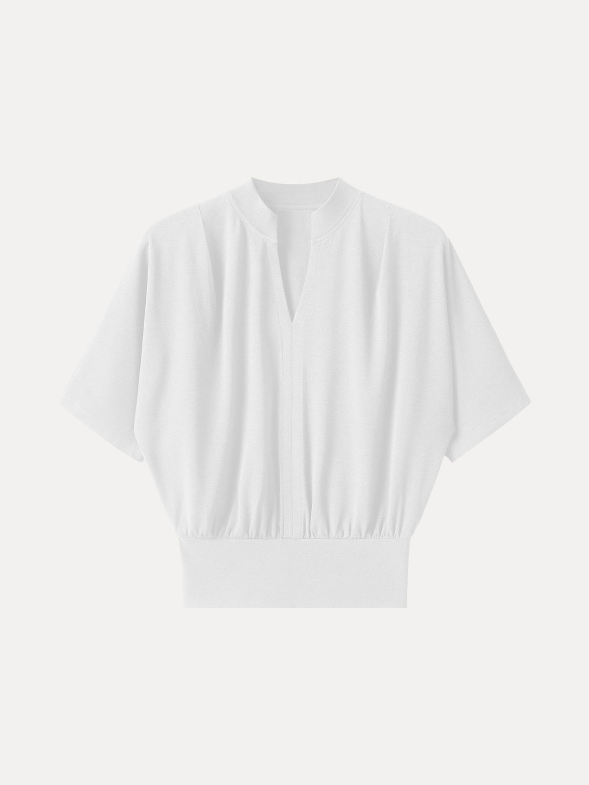 Stand Collar V-Neck Short Sleeve Top — original photo 10