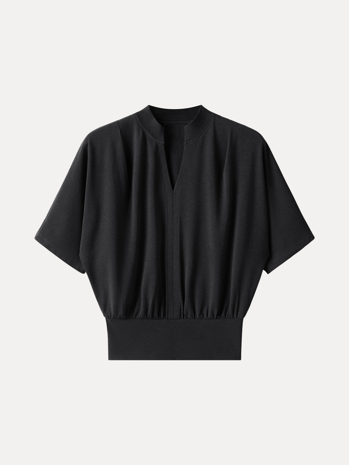 Stand Collar V-Neck Short Sleeve Top — original photo 13